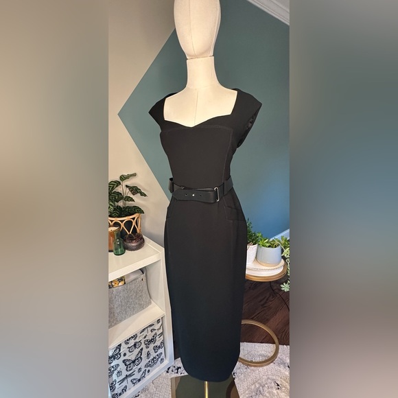 NEW Karen Millen Black Sweetheart Neckline Midi length Dress New with Tags Sz 12 - Picture 11 of 15